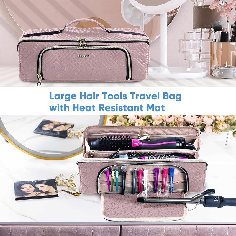 ELCUPA Large Hair Tools Travel Bag with Iron Mat - 2in1 Hair Tools Organizer for Hair Dryer Brush, Flat Irons, Straighteners, Curling Irons, Hair Bag, Makeup Bag, Cosmetic Bag for Travel Essentials - Image 5